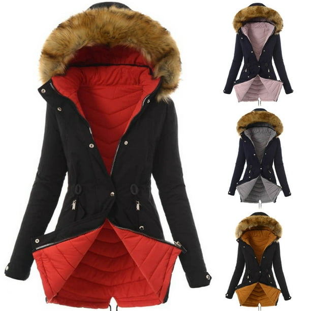 Chaqueta cálida para mujer, abrigo de invierno sólido con cuello  encapuchado, ropa de abrigo de lana de cordero Fridja po327