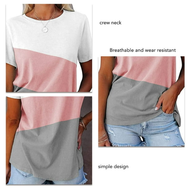 Camiseta De Cuello Redondo, Diseño Simple, Lavable A Máquina, Suelta, Para  Mujer, Manga Corta, Combi ANGGREK Rosa XL