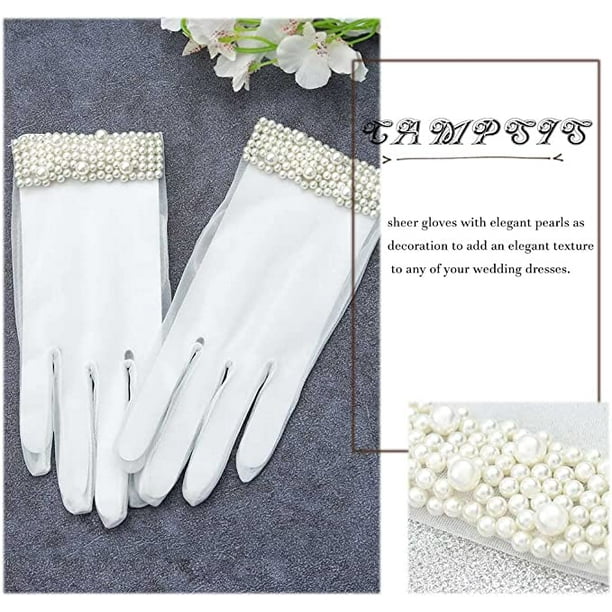 Guantes blancos de novia para boda, té transparente, fiesta, guantes para  mujer Zefei Wu