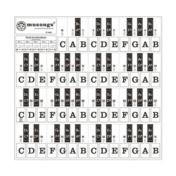 Pegatinas de teclado de piano para teclas de 37/49/61/88 teclados  extraíbles transparentes letras ne Abanopi Pegatinas