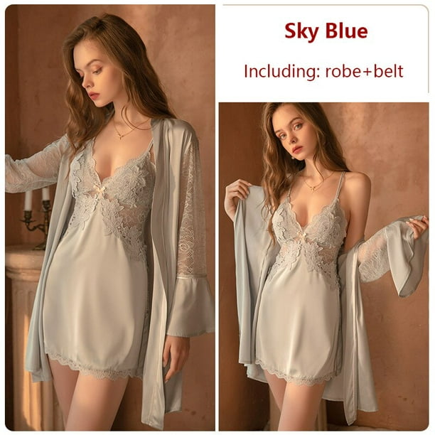 Pijama Sexy para mujer, conjunto de bata de noche de encaje transparente  para mujer, vestido de dorm xuanjing unisex
