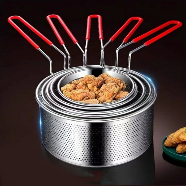 Colador de metal para freír – 9 pulgadas – Coladores de cocina de papas  fritas de acero inoxidable – Cestas para freidora con asa