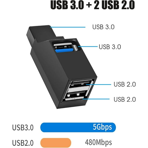 Concentrador de puertos USB 3.0 y 2.0 de 7 puertos - Aleación de aluminio -  Expansor de puerto USB de alta velocidad - Hub USB adicional para PC