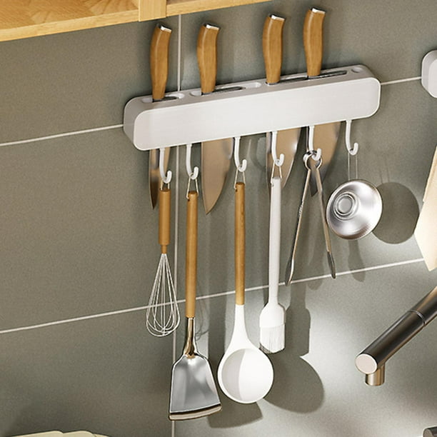 Soporte para utensilios de cocina, soporte para cucharas colgantes,  colgador de pared de 20 pulgadas con 10 ganchos deslizantes silenciosos