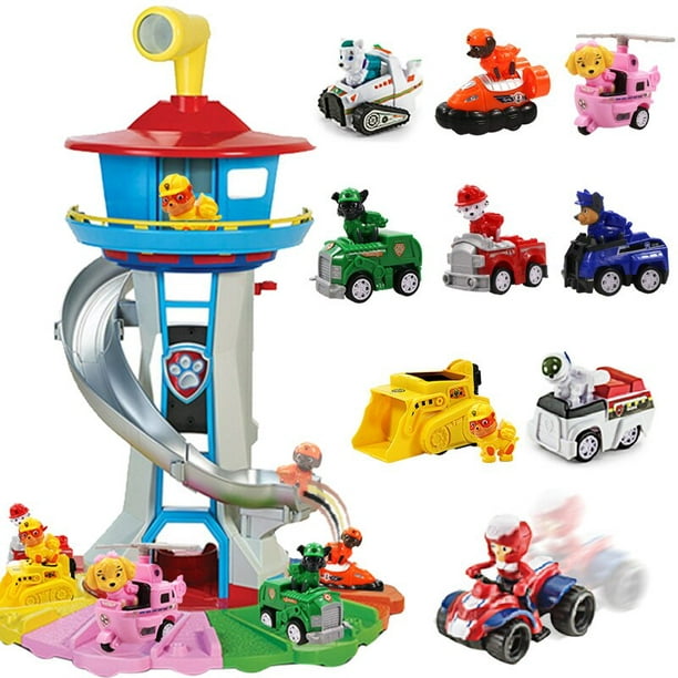 Figuras de acción de la patrulla canina para niños, torre de la patrulla  canina, vehículo mirador, juguete con 15 coches, 13 perros, modelo de coche  para cumpleaños