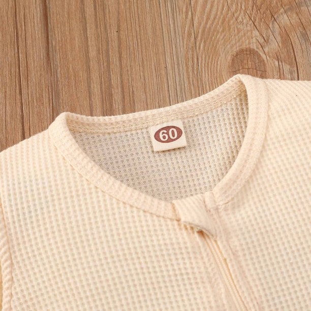 Conjunto de ropa de bebé niña pequeña, conjunto de manga larga, redondo,  para recién nacido, lindo (beige, 0-3 meses)