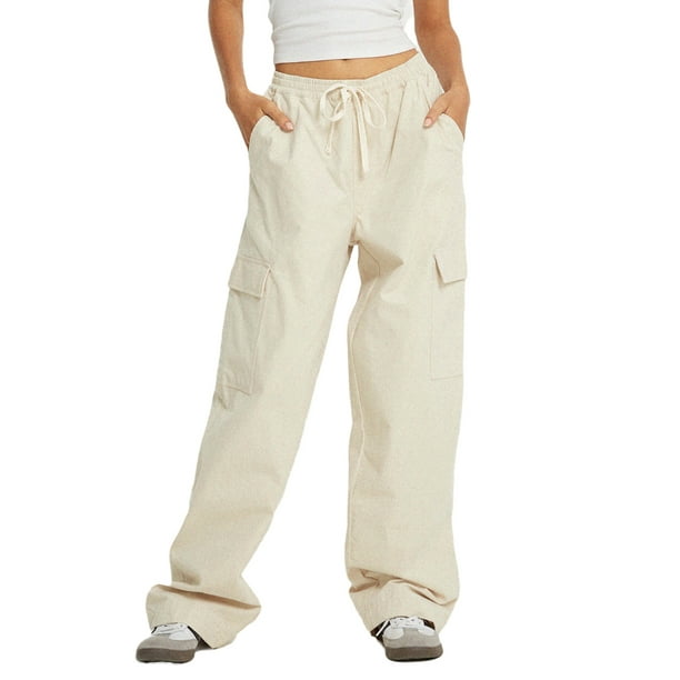 Pantalones deportivos tipo cargo de color sólido, pantalones deportivos de  pierna ancha, con bolsillos, con cordón atlético, pantalones de viaje para