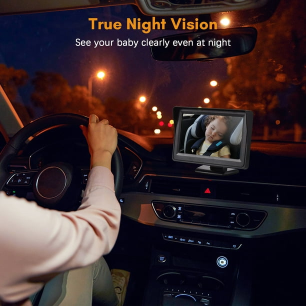 Cámara de coche para bebé, pantalla HD, espejo de coche para bebé con  función de visión nocturna, monitor de coche de bebé de 4.3 pulgadas con  amplia