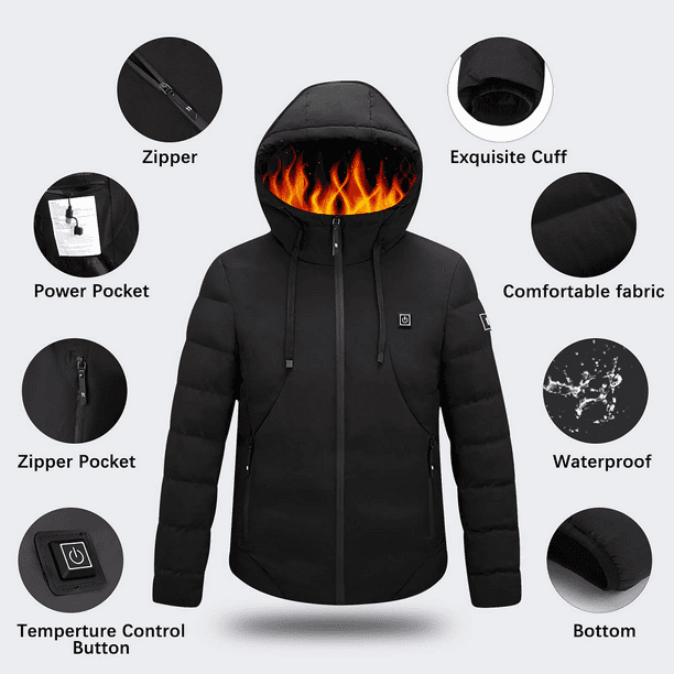 UKAP, abrigo eléctrico para hombre, chaqueta calefactable, prendas de vestir  con capucha, chaquetas cálidas para exteriores con banco de energía de  10000mAh