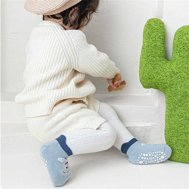 Exegawe Calcetines antideslizantes para niños pequeños, bonitos calcetines  de bebé con puños de cuello redondo, 5 pares