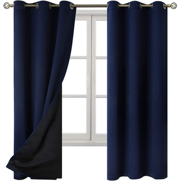 Cortinas opacas 100% con aislamiento térmico para dormitorio con forro  negro, cortina con ojales reductores de ruido para oscurecer la habitación  completa de doble capa (2 paneles) Ormromra WMZL-2111-5