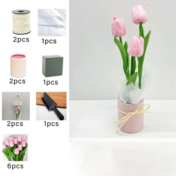  5 tulipanes artificiales para arreglos florales, centros de  mesa, centros de mesa de boda, ramos de flores y arreglos decorativos  (color C, tamaño: 5 piezas + jarrón) : Hogar y Cocina