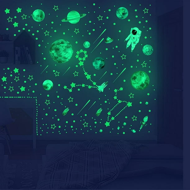 Pegatinas luminosas 4 Uds. Pegatinas de pared de estrellas luminosas de  luna pegatina fluorescente de decoración de techo para habitaciones de  niños azul Rojo Verde Cocina, Decoración y Otros