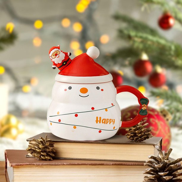  Taza, 2 tazas de Navidad para la oficina, taza de café de  cerámica, decoración de cerámica, taza de café de Papá Noel, lindas tazas  de Navidad, taza de agua de mano