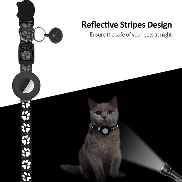Collar para gatos, airtag reflectante collar para gatos con campana y  soporte impermeable de silicona
