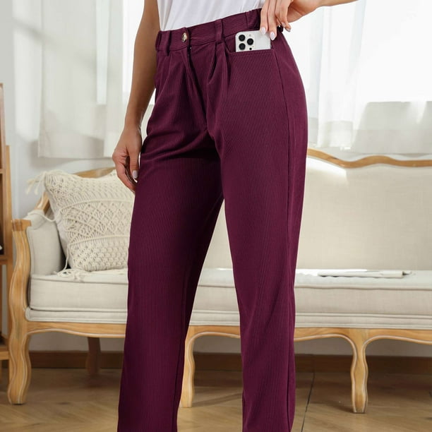 Pantalones Casuales,Pantalones De Talle Alto Para Mujer Pantalones De Color  Puro Pantalones De Talle Alto Estética Elegante