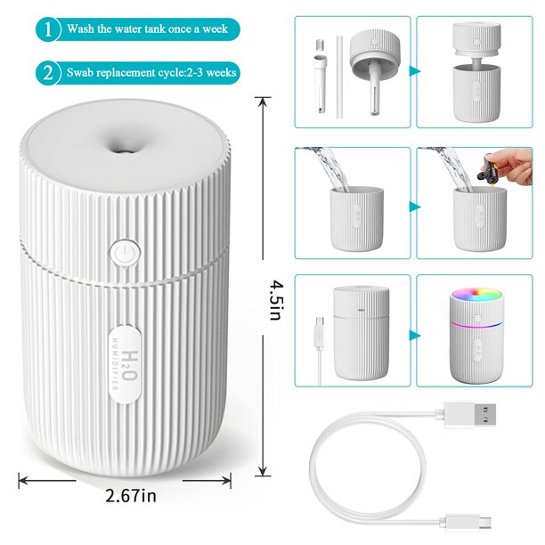 Humidificador de aire portátil Humidificador ultrasónico USB Humidificador  pequeño Función de apagado automático - Blanco TUNC Sencillez