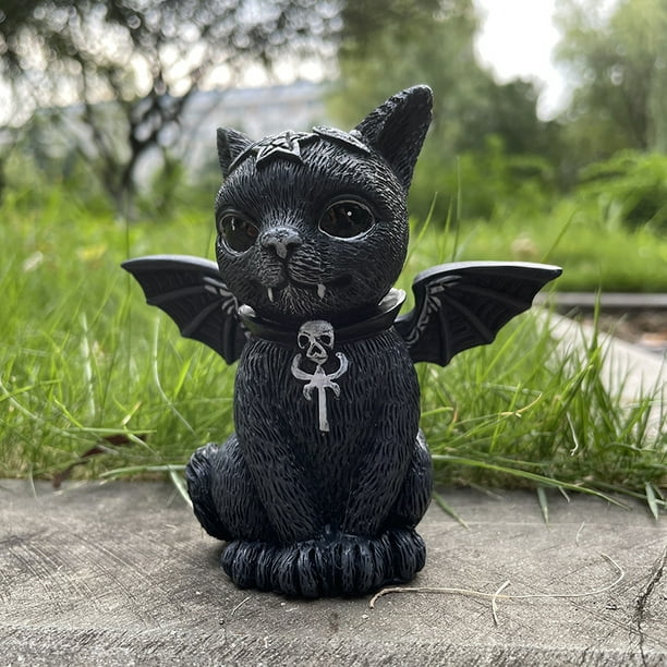 Estatua de gato mágico de Halloween, escultura de gato negro de diablo de  resina, estatuilla de jardín al aire libre, resina de césped, regalo de  decoración de Halloween de escritorio (C)