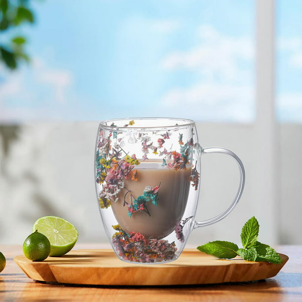 Comfome Tazas de café de vidrio de doble pared de 12 onzas, juego de 4,  taza de café de vidrio transparente con doble aislamiento para bebidas