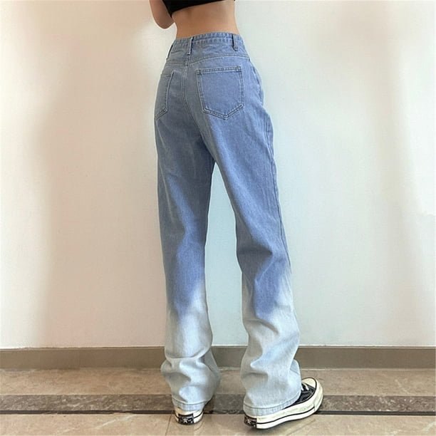 Gibobby Jeans mujer cintura alta Pantalones de pierna ancha delgados de cintura  Nuevos pantalones de piso sueltos de contraste Pantalones de  mezclilla(Azul,CH)