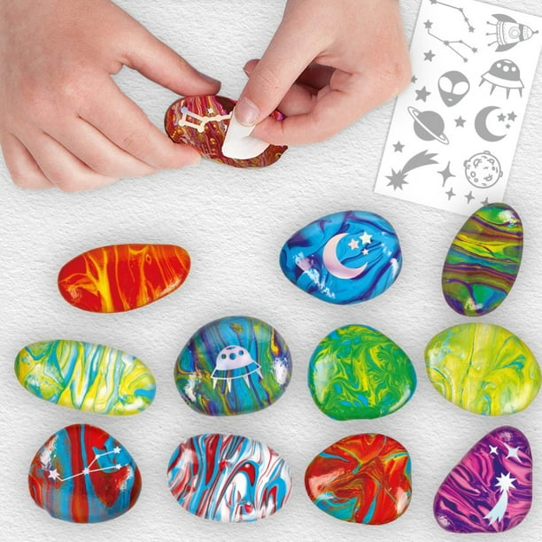  JOYIN Kit de pintura de roca de 24, artes y manualidades para  niños de 6 a 8 años, suministros de arte con varias pinturas (brillan en la  oscuridad, metálicas y estándar)