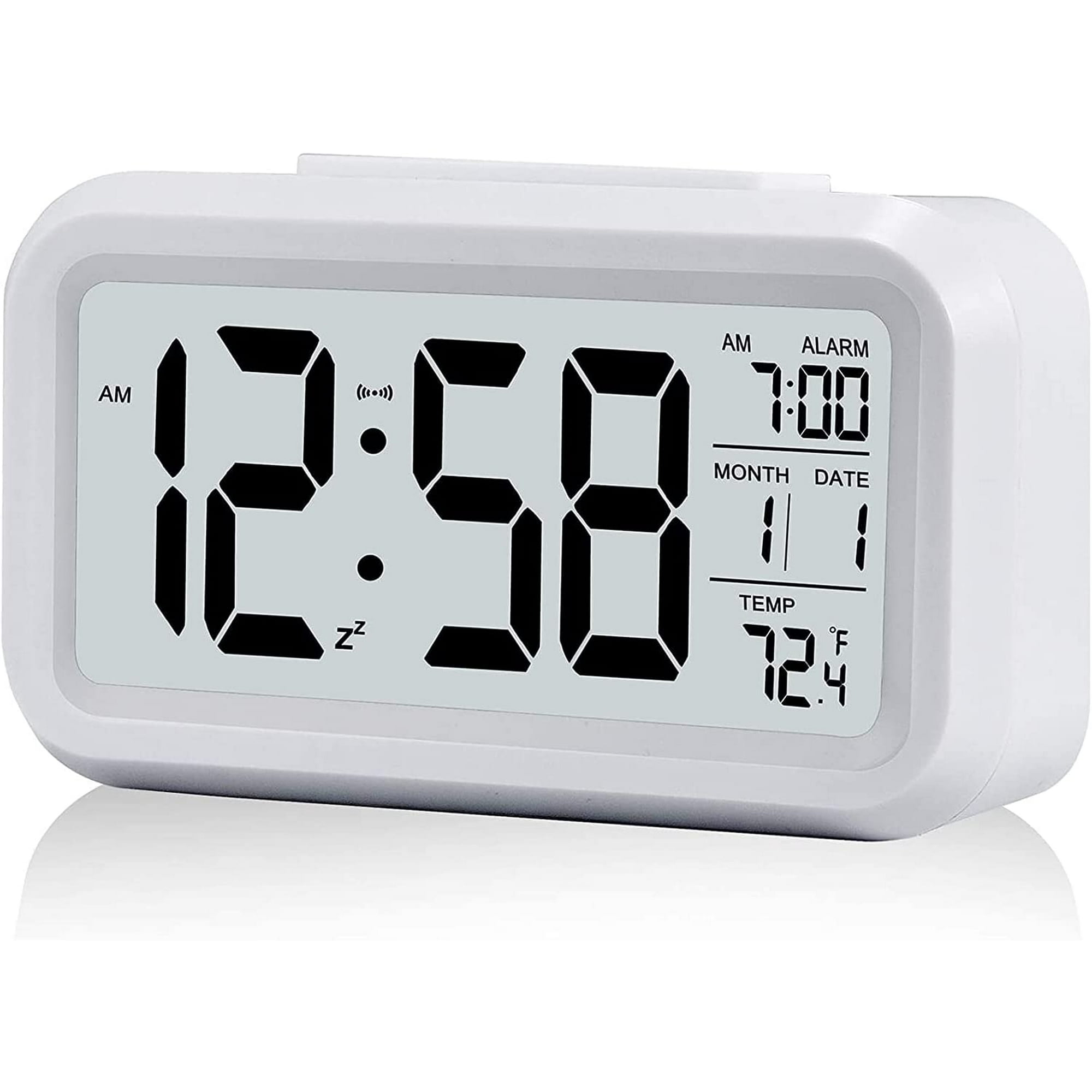  Pilipane Reloj despertador digital inteligente LCD, funciona  con pilas, reloj electrónico pequeño con temperatura interior, reloj  despertador de escritorio, sensor de sonido,  hora/calendario/semana/temperatura, repetición (negro) : Hogar y