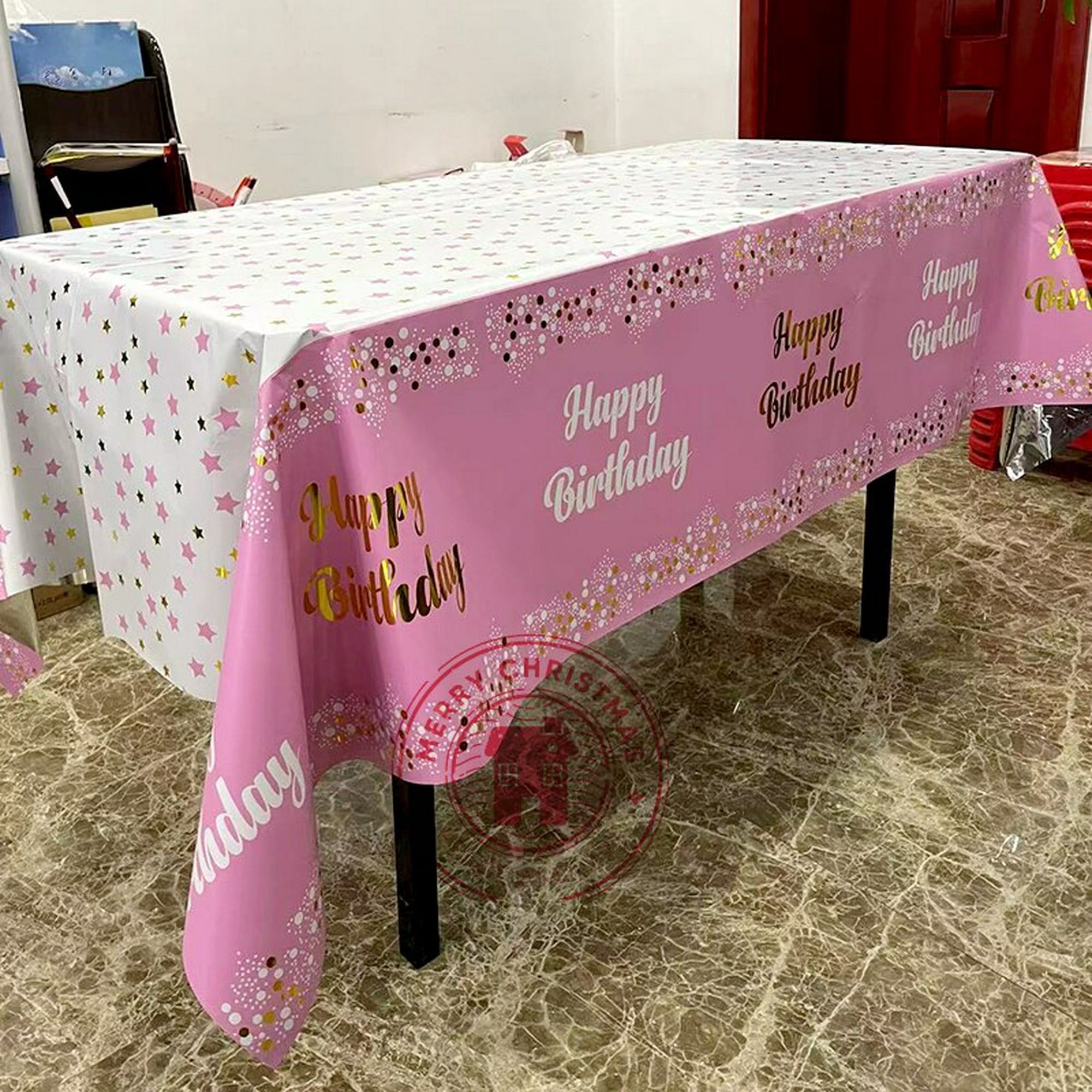 Decoración de feliz cumpleaños, mantel impreso con letras, diseño de escena  de dibujo, celebración de boda, soporte de mesa, 54x72 pulgadas