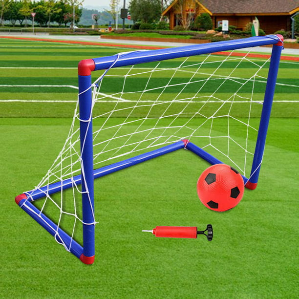 Porterías de fútbol para niños de 4 x 3 pies para patio trasero, incluye  una red de fútbol, pelota, bomba, objetivo, estacas y conos, juego completo