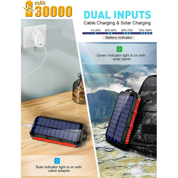 Cargador Solar 30000mah Banco De Energía Solar Portátil Para