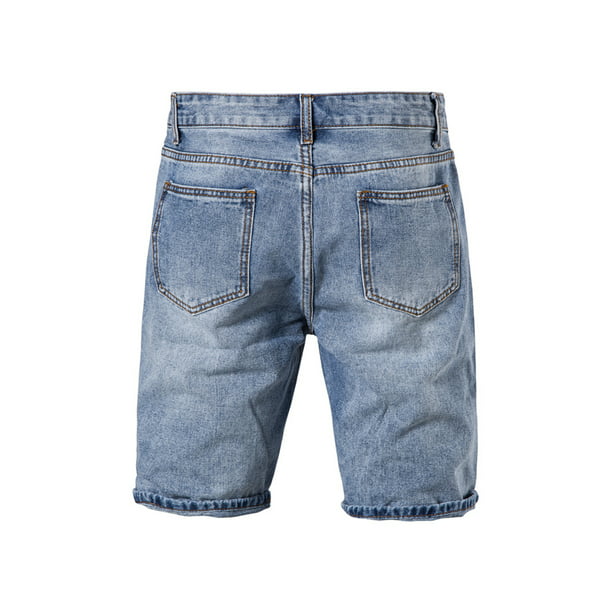 Pantalones cortos para hombre de ajuste clásico de verano rasgados  pantalones vaqueros cortos lavados elásticos rectos pantalones cortos  ocasionales