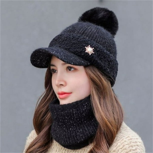 Gorros de esquí de nieve de lana de punto cálido para mujer de