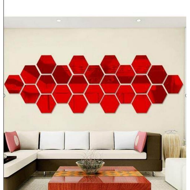 12 Uds. Adhesivo removible para pared de vinilo con espejo 3D, decoración  del hogar, arte DIY (46*40*23mm rojo) NikouMX Muebles