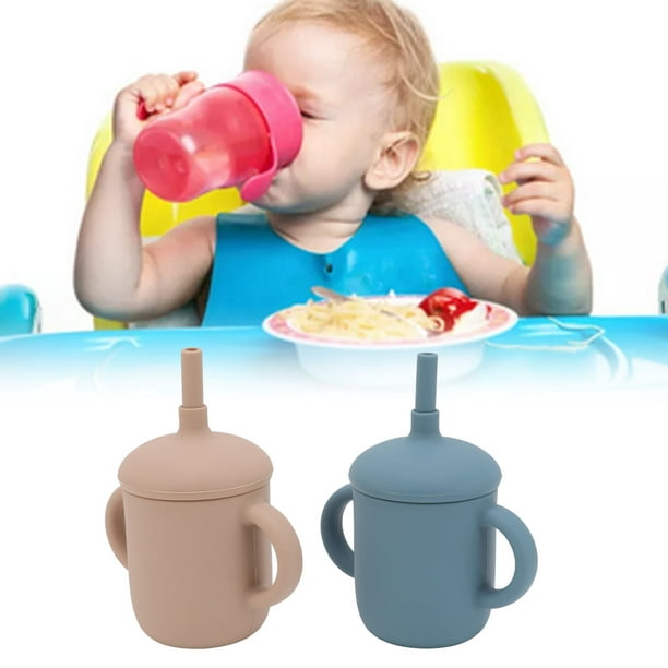 Vasos de silicona para bebé, vaso de hilo de paja, contenedor de aperitivos  de almacenamiento portátil sin BPA, taza de alimentación para niños, bebida  de aprendizaje a prueba de fugas, 1 unidad
