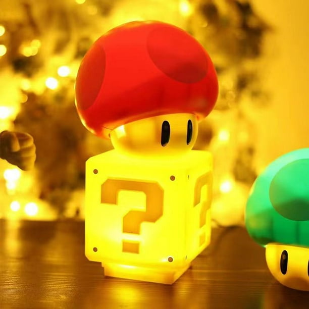 Super Mario Bros USB Carga Musical LED Signo De Interrogación Luz De Noche  Niños Dormitorio Hogar Cubo Lámpara De Mesa