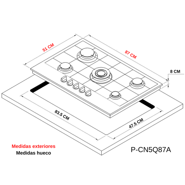 Combo Parrilla 5 Quemadores Vidrio Templado P-CN5Q87 y Campana Extract