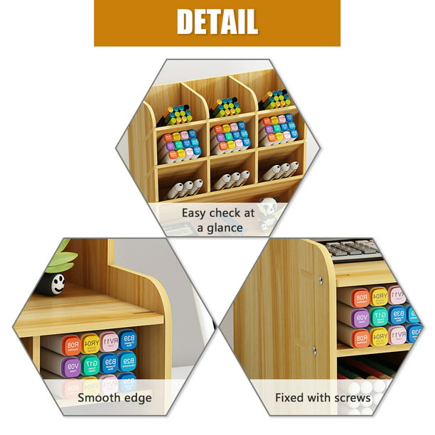 Organizador de escritorio de madera, multifuncional, soporte para  bolígrafos, caja de almacenamiento estacionario de escritorio para el  hogar, la