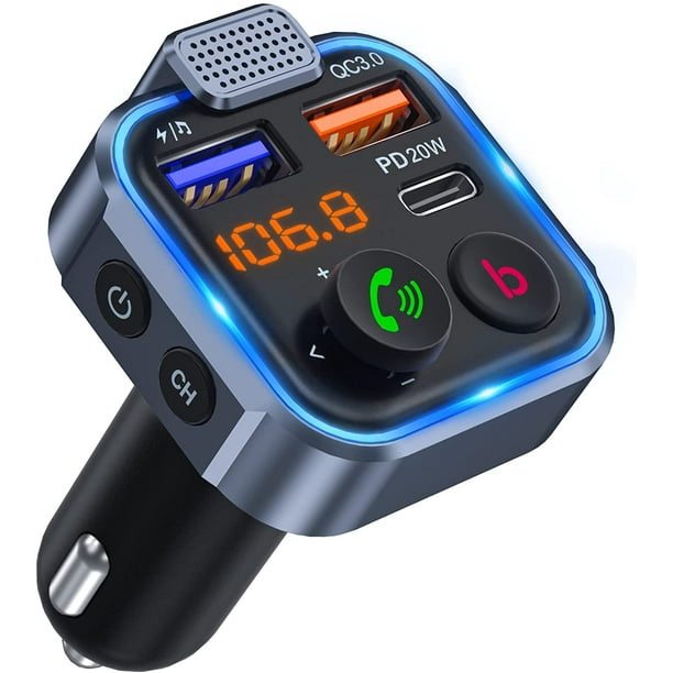 Transmisor FM Bluetooth para coche, transmisor de radio Bluetooth 5.0 para  encendedor de cigarrillos, cargador rápido para coche PD 20W tipo C+QC3.0  JM JM