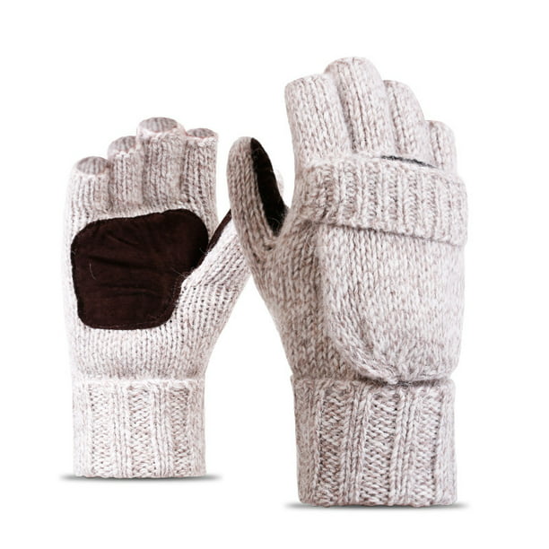 Guantes de invierno sin dedos, guantes de lana convertibles para hombres y  mujeres, guantes de nieve cálidos de punto térmico para clima frío