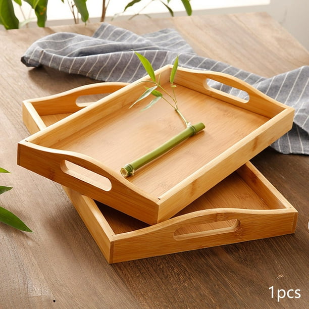 Genérico Bandejas para servir comida de madera natural rectangular