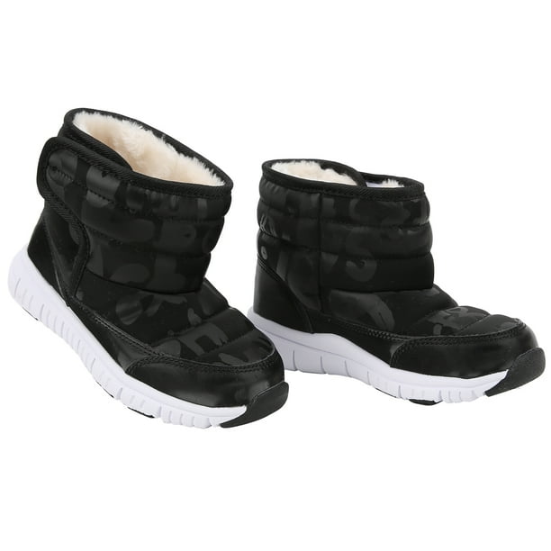 Botas de nieve cálidas de piel para niños, zapatos peludos negros para niños,  calzado impermeable antideslizante