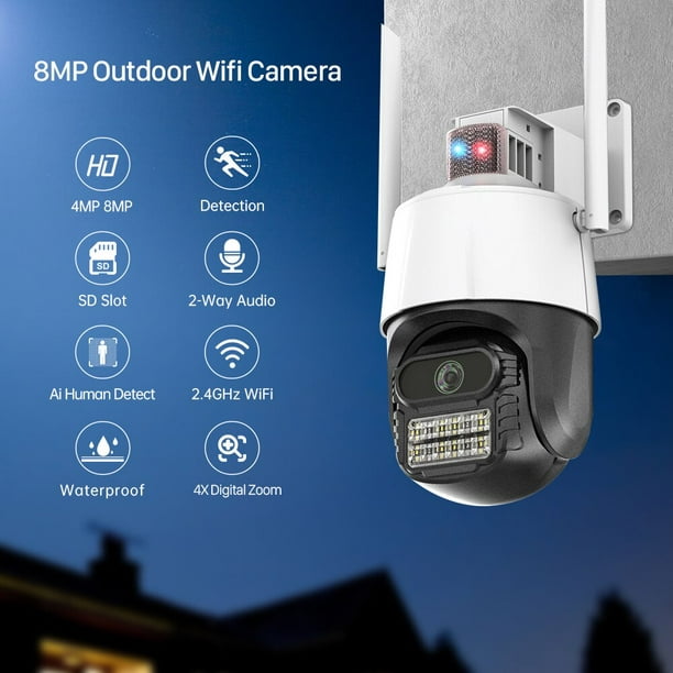 Cámara de seguridad inalámbrica para exteriores, cámara inteligente Wi-Fi  de 3 MP 2.4 GHz con batería, visión nocturna a color, alarma de detección  de