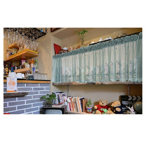 Cortinas semitransparentes de encaje con bolsillo para barra, cortinas  cortas para ventana para cocina, salón, comedor, verde, 54x24 pulgadas, 1  panel JM