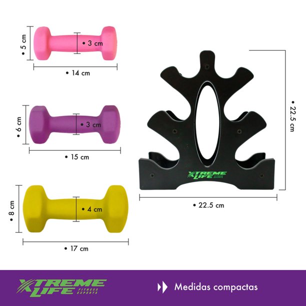 Kit Pesas Mancuernas Neopreno 3 5 8 Lb Soporte Fitness