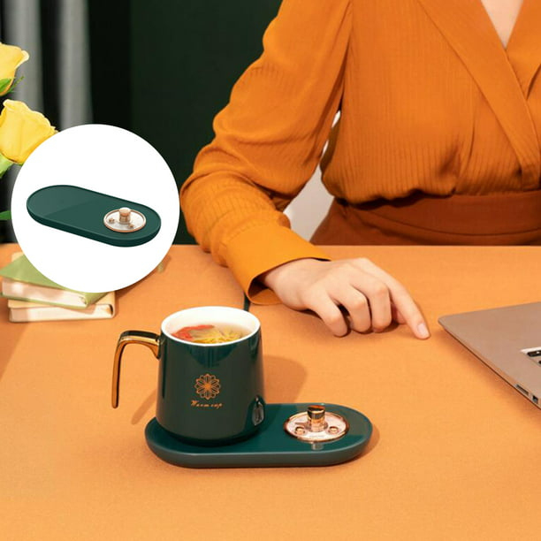 Calentador de taza de café con taza (cerámica) (cable USB) y calentador de  tazas para escritorio con detección de gravedad, placa de calefacción de