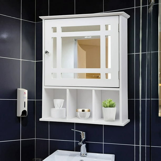  Mueble de pared para baño con acabado de madera blanca y  estante inferior de almacenamiento. : Hogar y Cocina