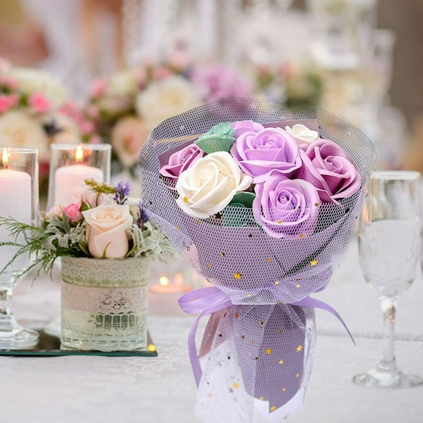 Ramo de rosas artificiales, jabón de baño perfumado para cumpleaños, Día de  San Valentín, día, fiesta, regalo de decoración de boda Púrpura Macarena  Ramo de flores de jabón