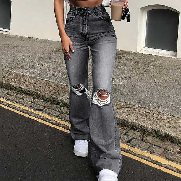 Puntoco Mujer Moda Casual Suelto Lavado Denim Ripped Jeans Casual
