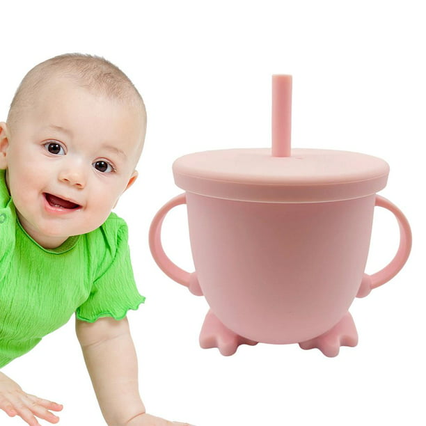 Vaso de silicona con pajita para bebés de 6 a 12 meses, vasos masticables  resistentes para entrenamiento de dentición para bebés, taza suave para