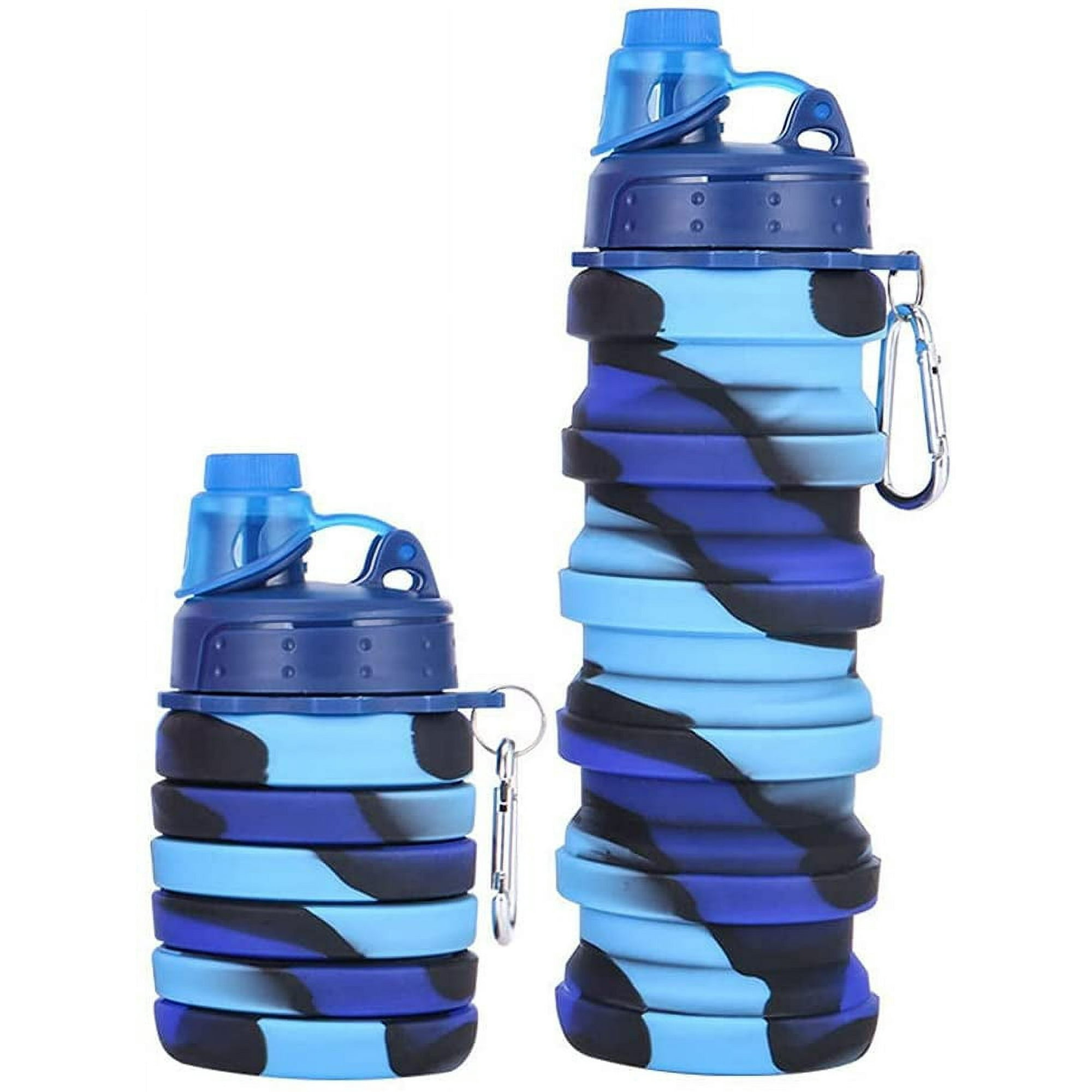 Botellas de agua plegables, botellas de agua de medio galón con marcador de  tiempo, sin BPA, a prueba de fugas, botella de agua plegable de silicona