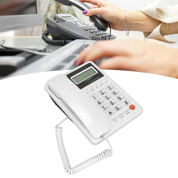  KXT2027CID Teléfono estándar con cable, teléfono fijo FSK DTMF  con identificación de llamadas, botón grande con cable teléfonos con  altavoz para oficina hotel, 24 tonos de llamada, semimanos hree (blanco) 